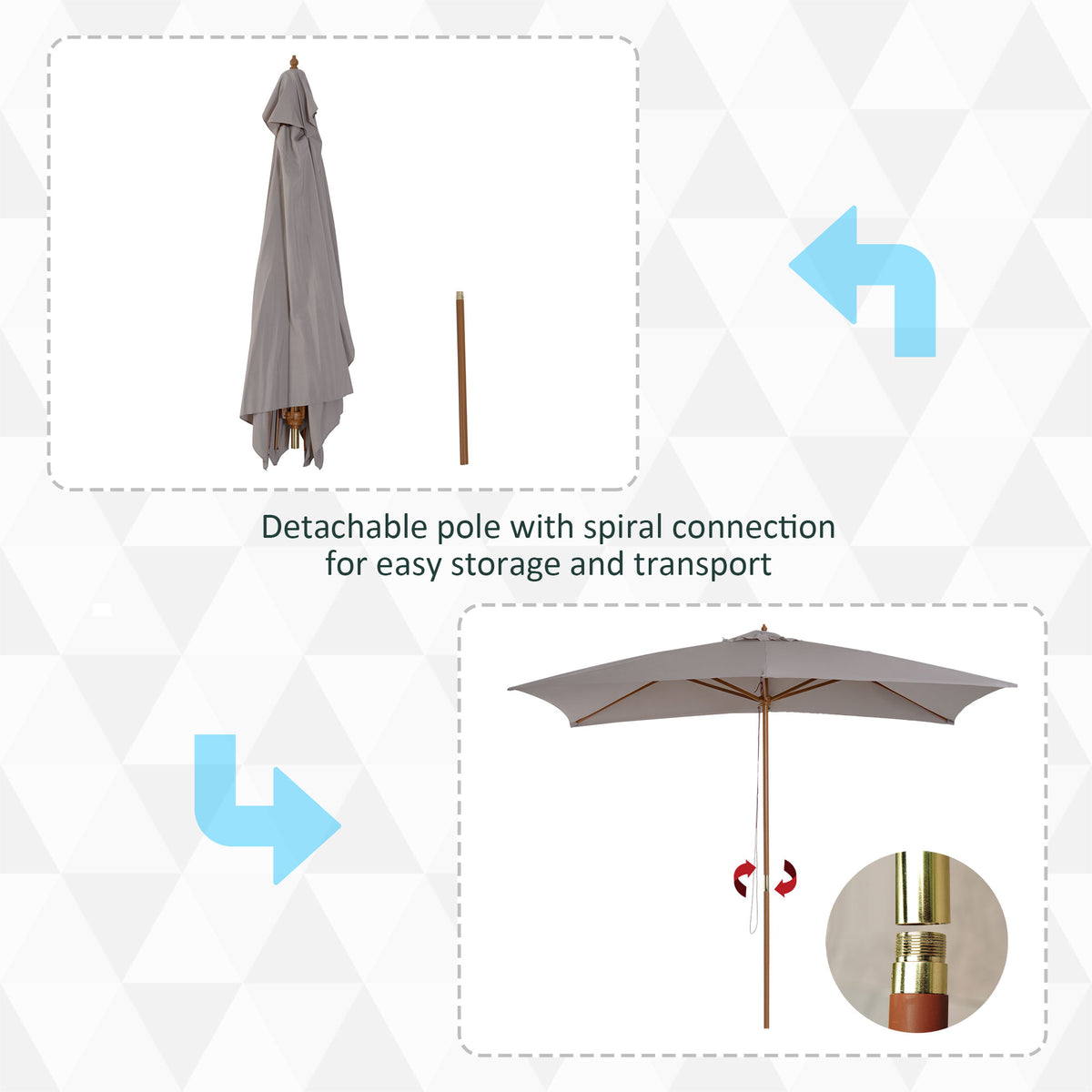 Rectangular Patio Umbrella Bamboo Ribs 7 x 10 ft