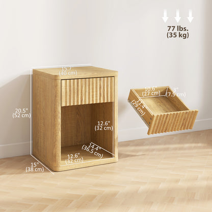 Modern Nightstand Set of 2 with Fluted Drawer and Open Shelf