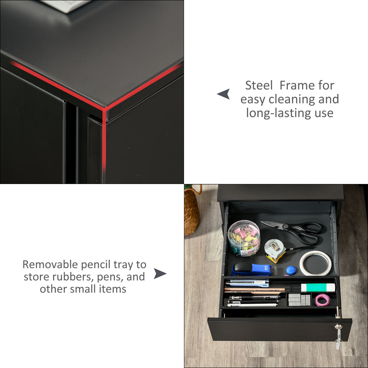 Lockable mobile steel office filing cabinet