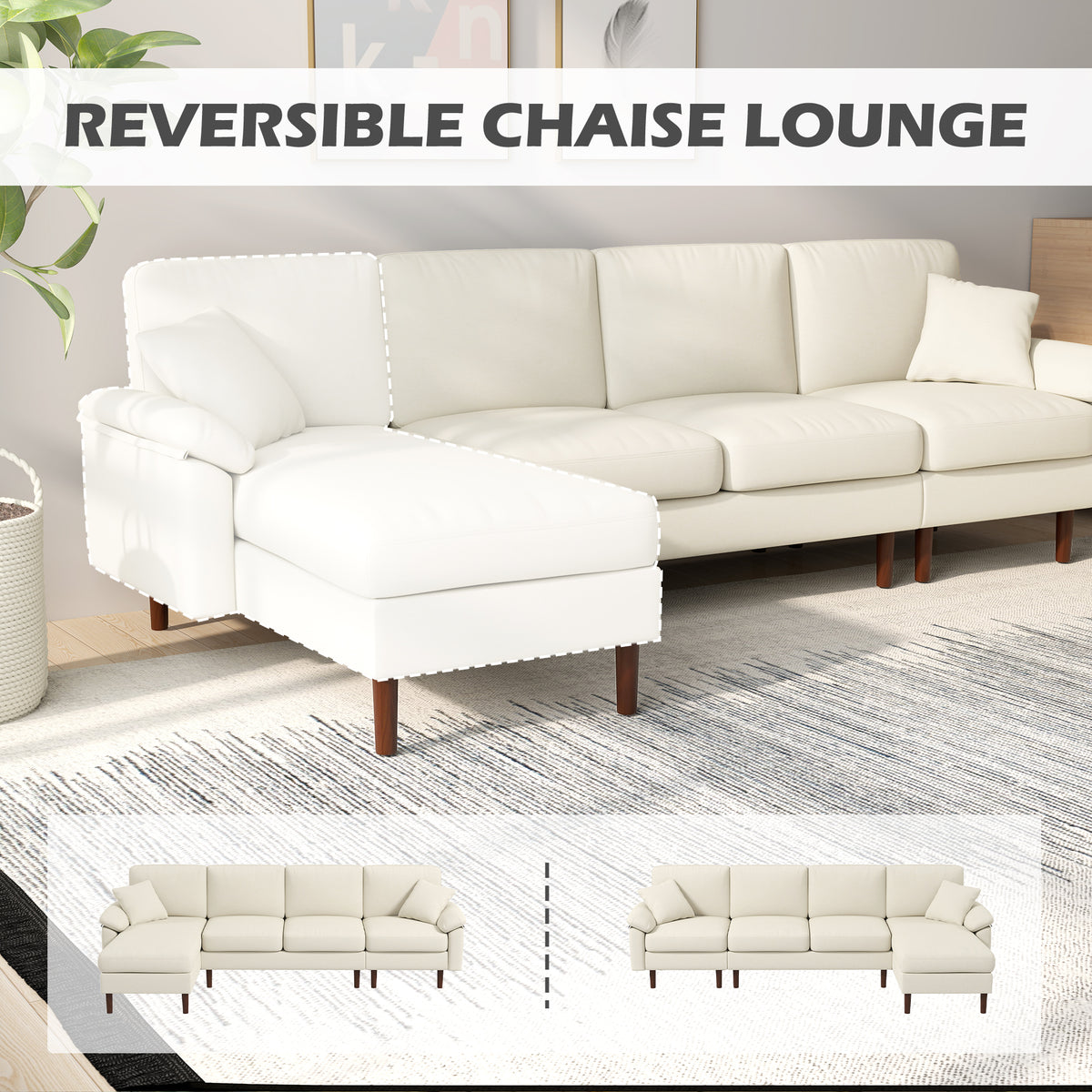L-Shaped Sectional Sofa with Reversible Chaise Lounge