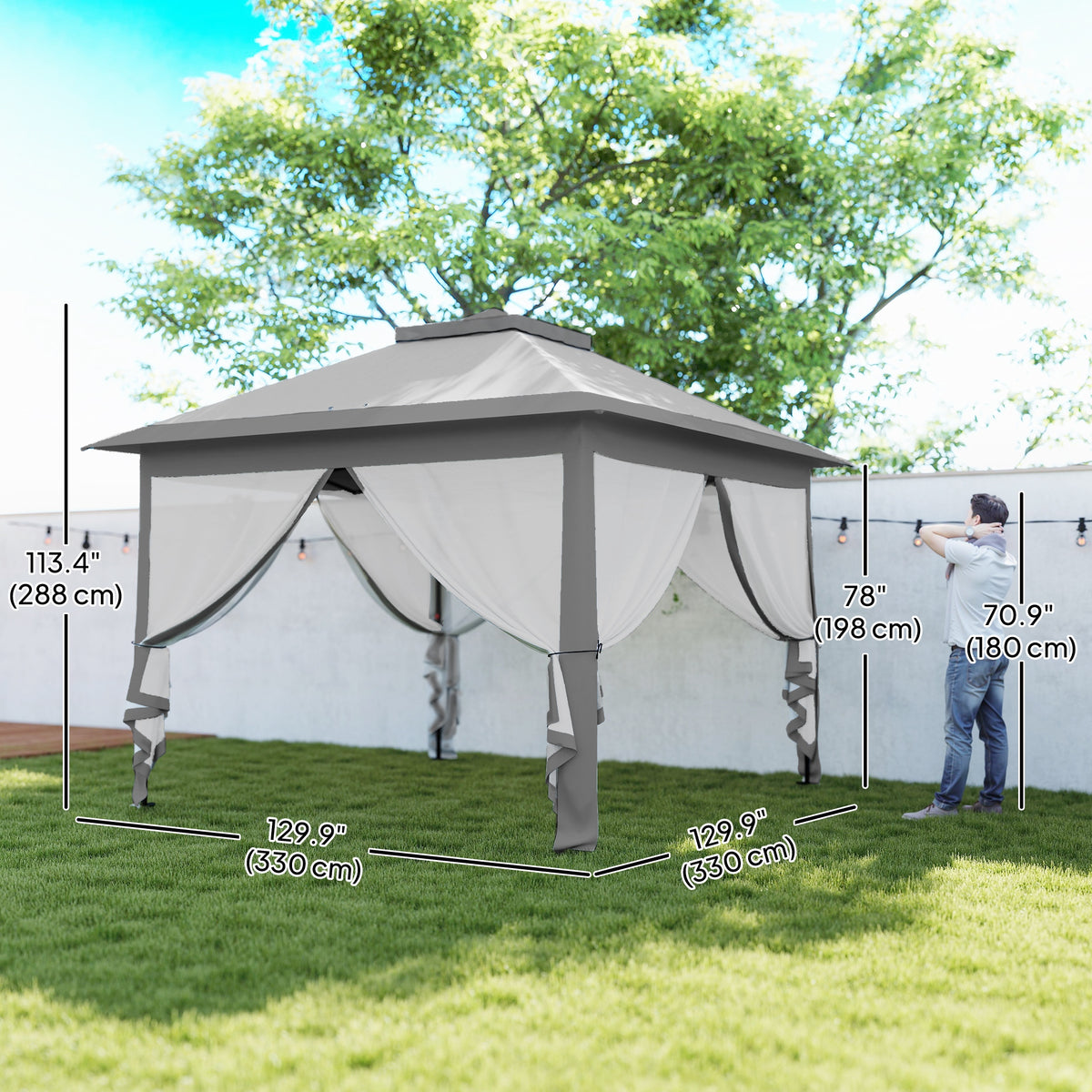 Double Roof Pop-Up Gazebo with Mesh Sidewalls 11 ft x 11 ft