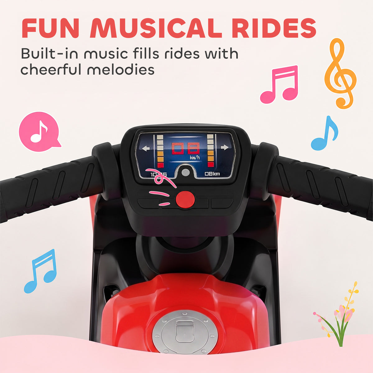 Bicicleta de equilibrio para bebé con forma de moto, música y ruedas anchas