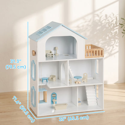 Wooden doll house with elevator