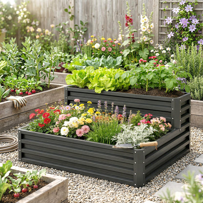 Jardinera elevada de 2 niveles de acero galvanizado 119 x 102 cm