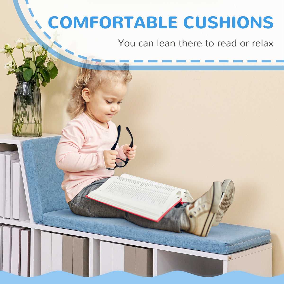 5-Cube Bookcase with Cushioned Reading Bench
