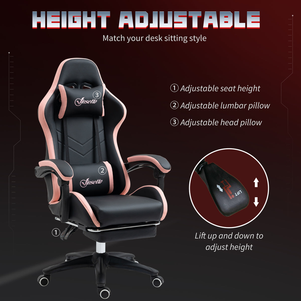 Ergonomic gaming chair in faux leather with footrest