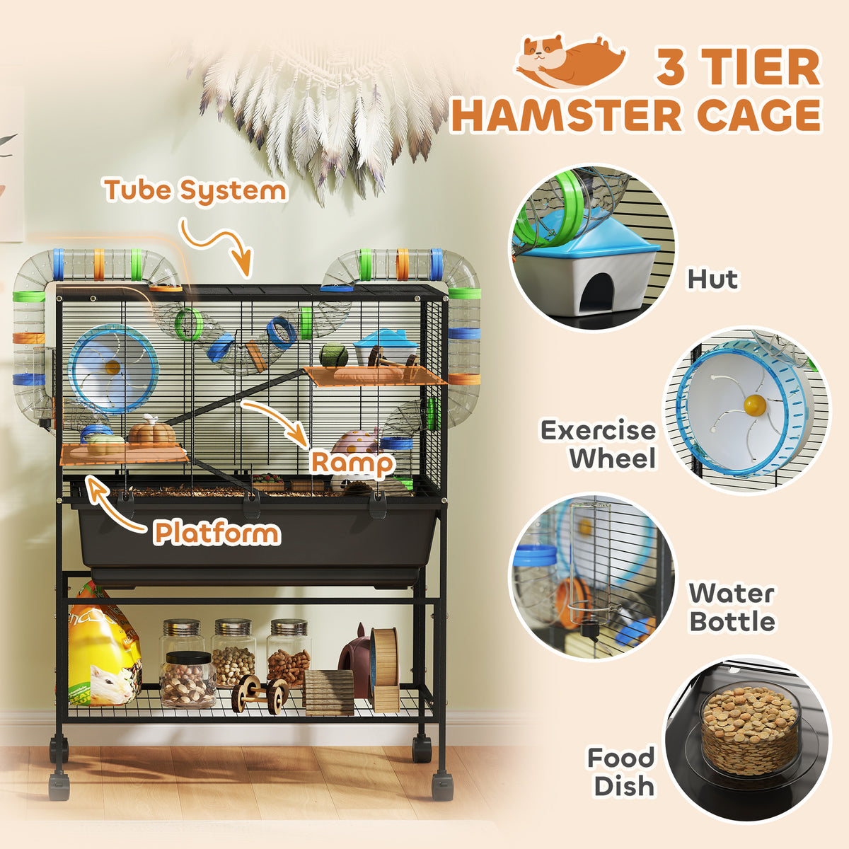 3-Tier Rolling Hamster Cage