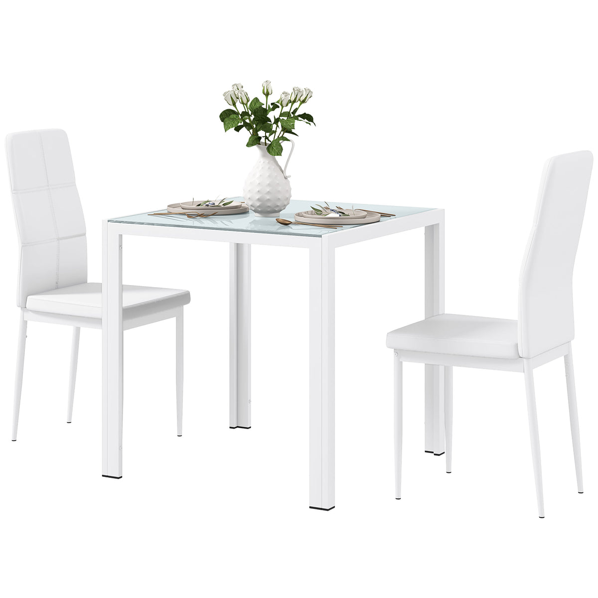 Dining set 3-piece rectangular glass table with chairs