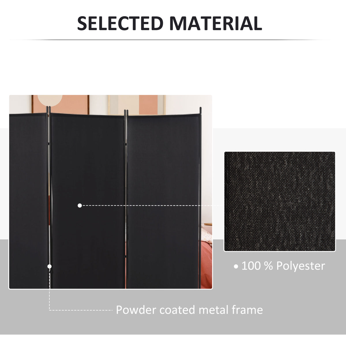 3-Panel Room Divider with Dual-Directional Hinges