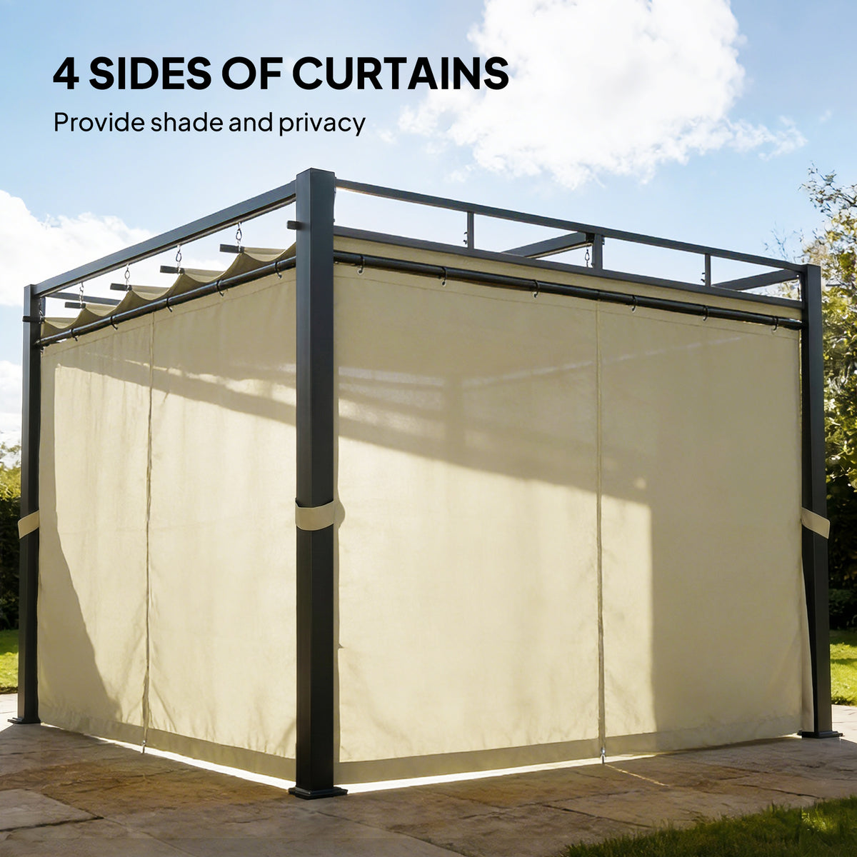 Freestanding Pergola Retractable Canopy with Curtains 10×10 ft