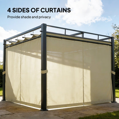 Freestanding Pergola Retractable Canopy with Curtains 10×10 ft