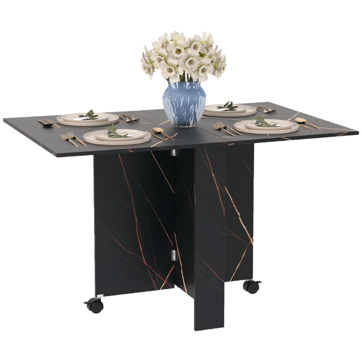 Foldable Drop Leaf Dining Table with Wheels
