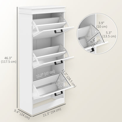 Narrow shoe cabinet with three flip drawers