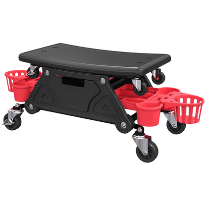Rolling garage stool with wheels and tool trays