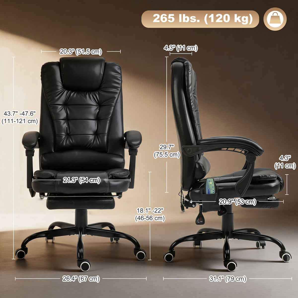 Silla de oficina de masaje reclinable con reposapiés