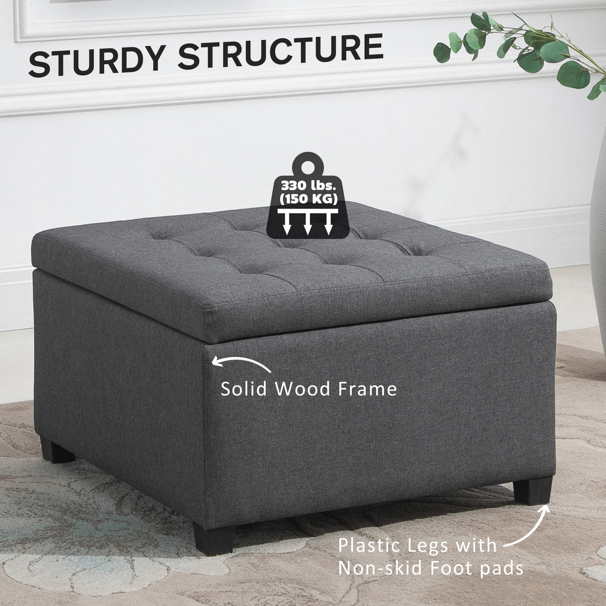 Tufted storage ottoman with upholstered bench seat