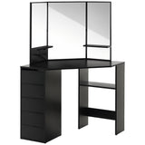 Corner makeup vanity table triple mirror with drawers