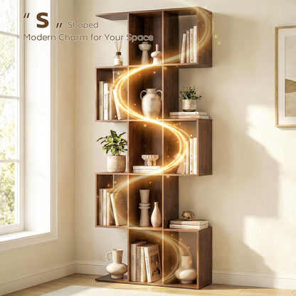 5-Tier S-Shaped Bookshelf — 15 Compartments