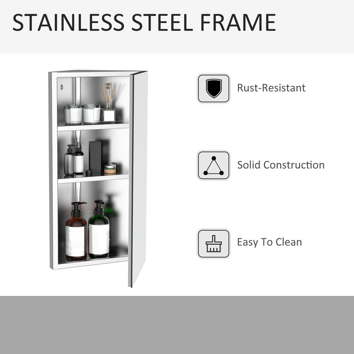 Wall mounted stainless steel bathroom corner mirror cabinet
