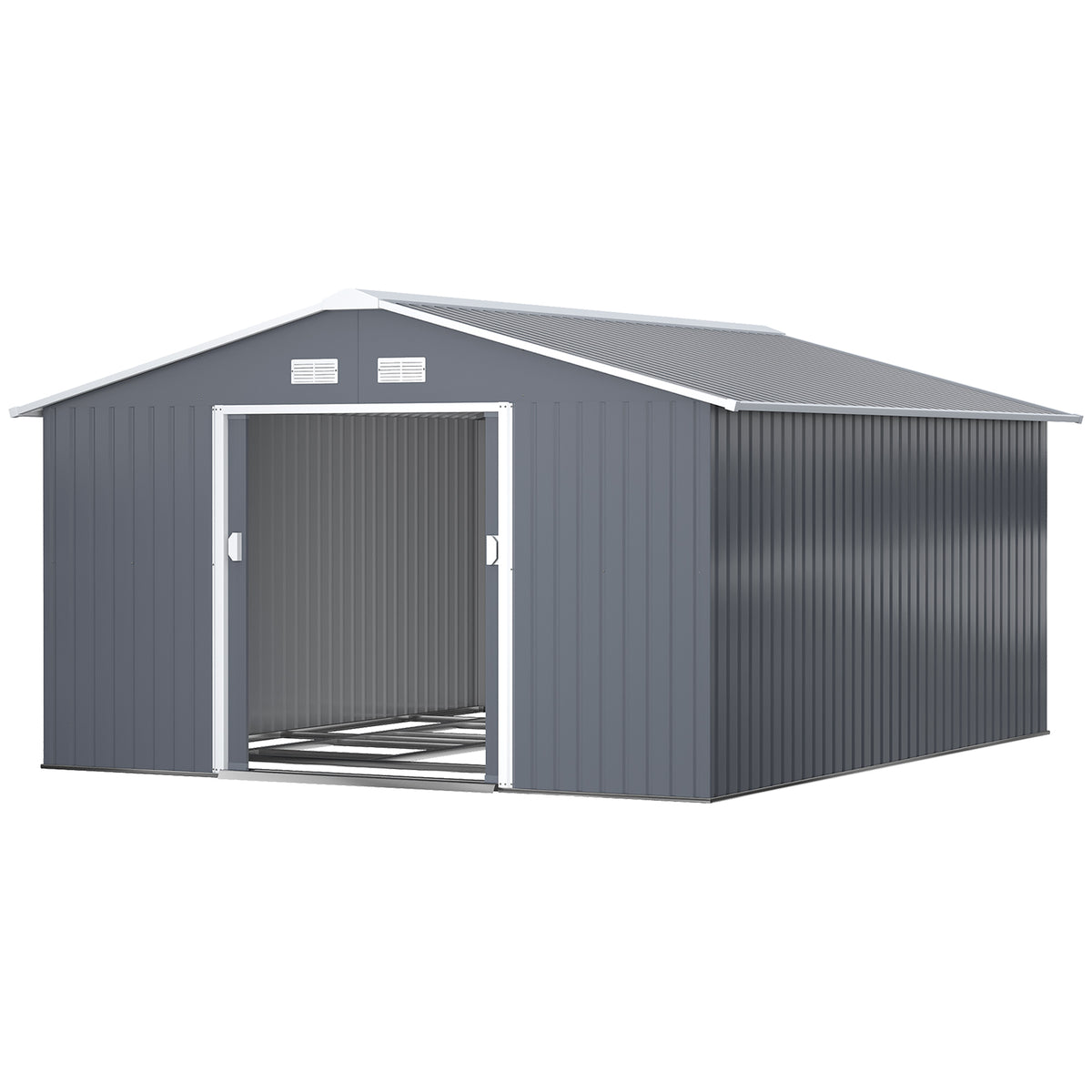 Galvanized Steel Garden Shed with Double Sliding Door