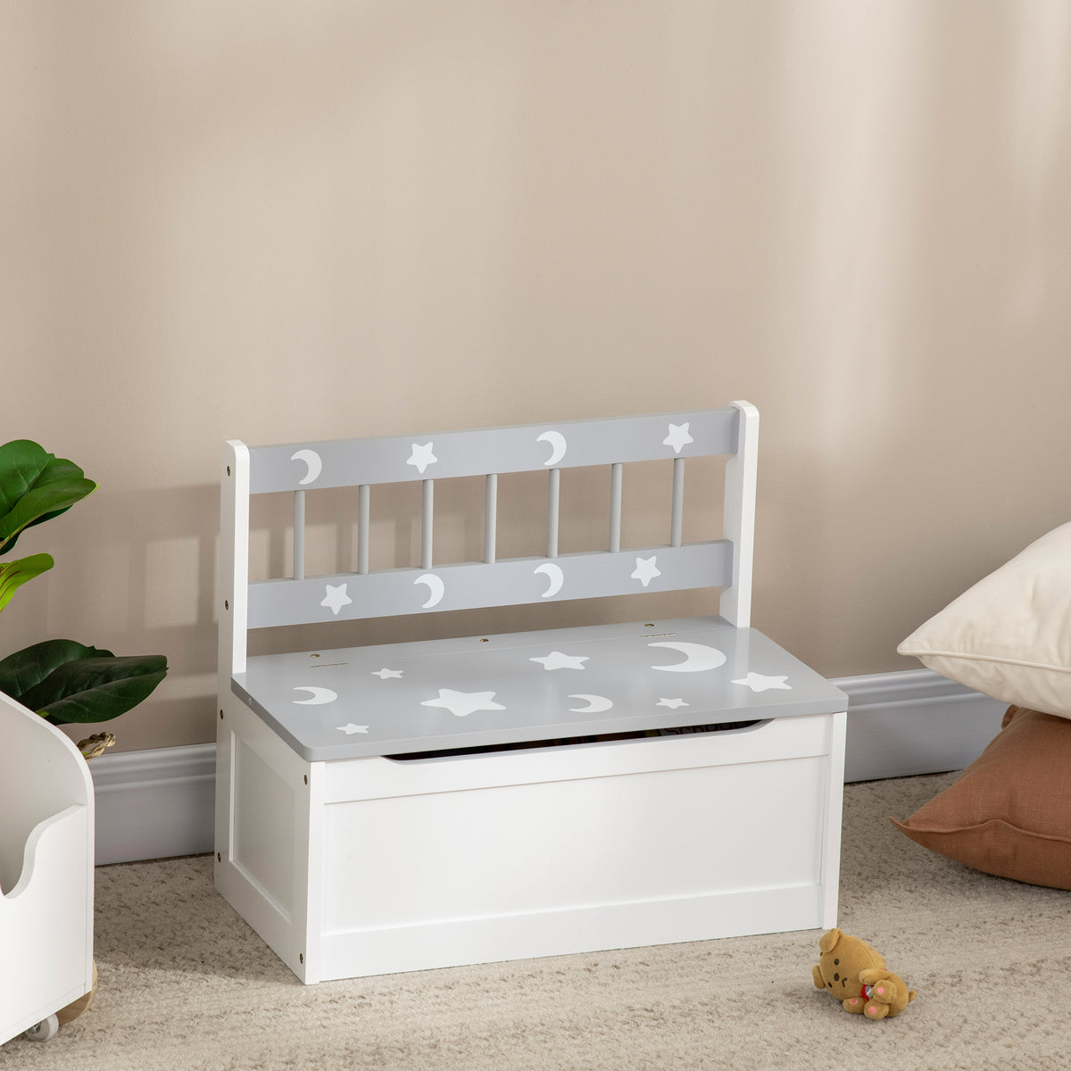 Kids toy box storage chest with backrest