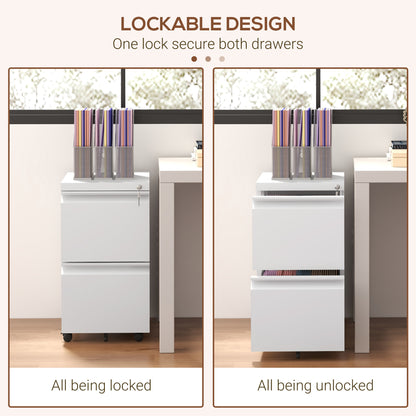 Mobile 2-Drawer Steel Filing Cabinet with Lock