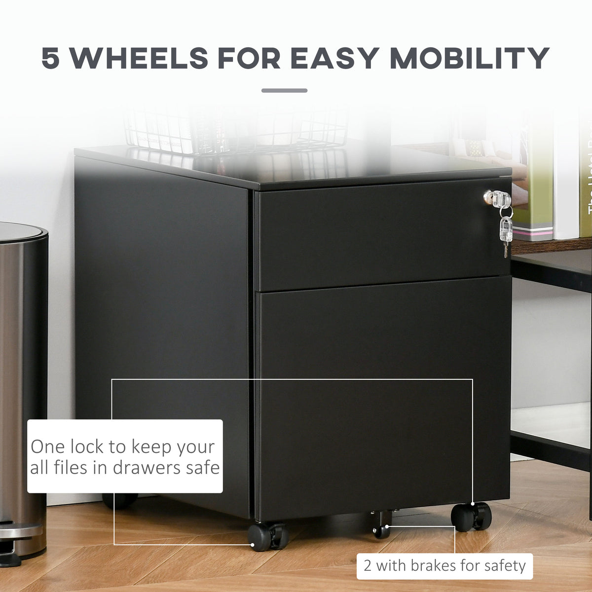 Lockable mobile steel office filing cabinet