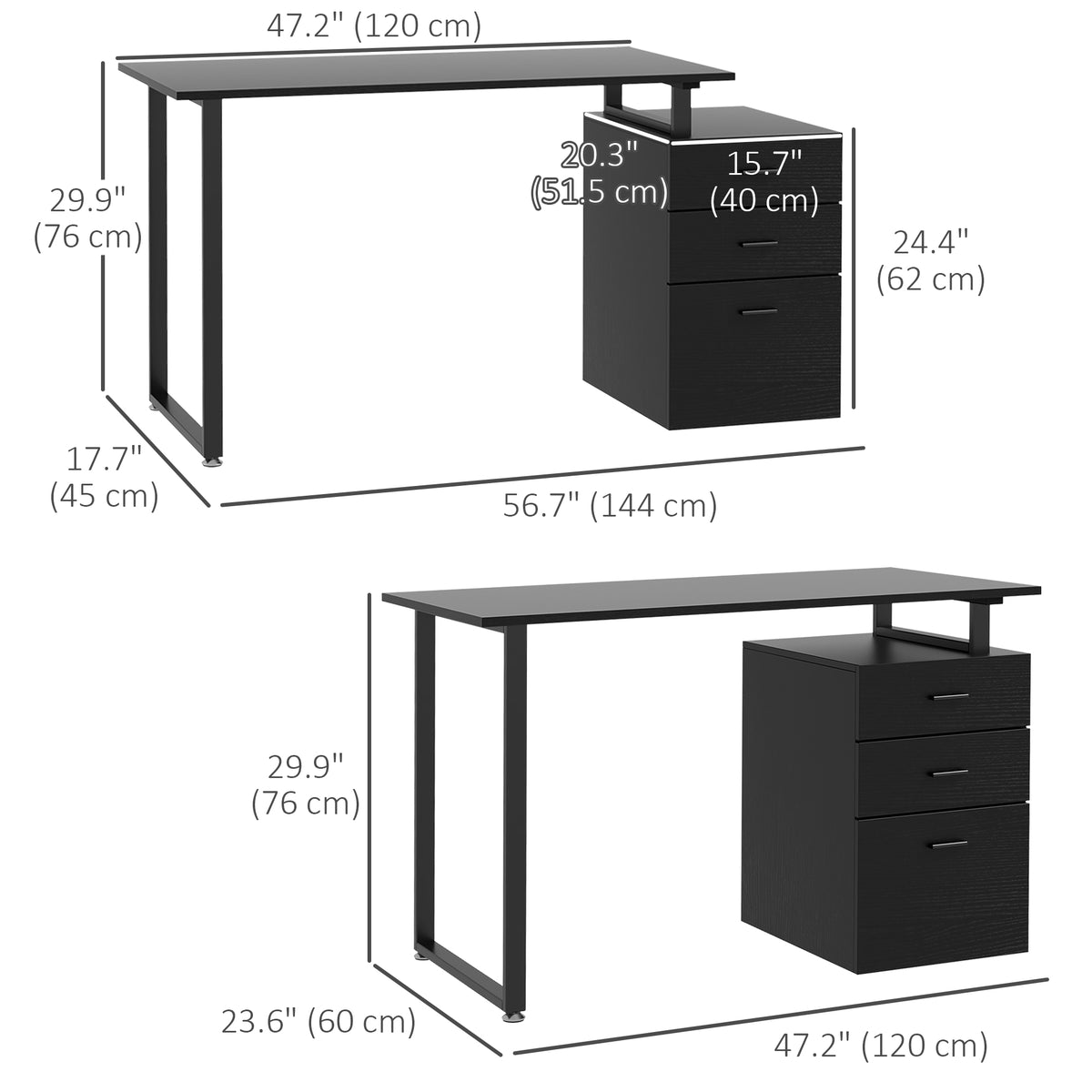 Computer Desk Removable Drawers 47 inches