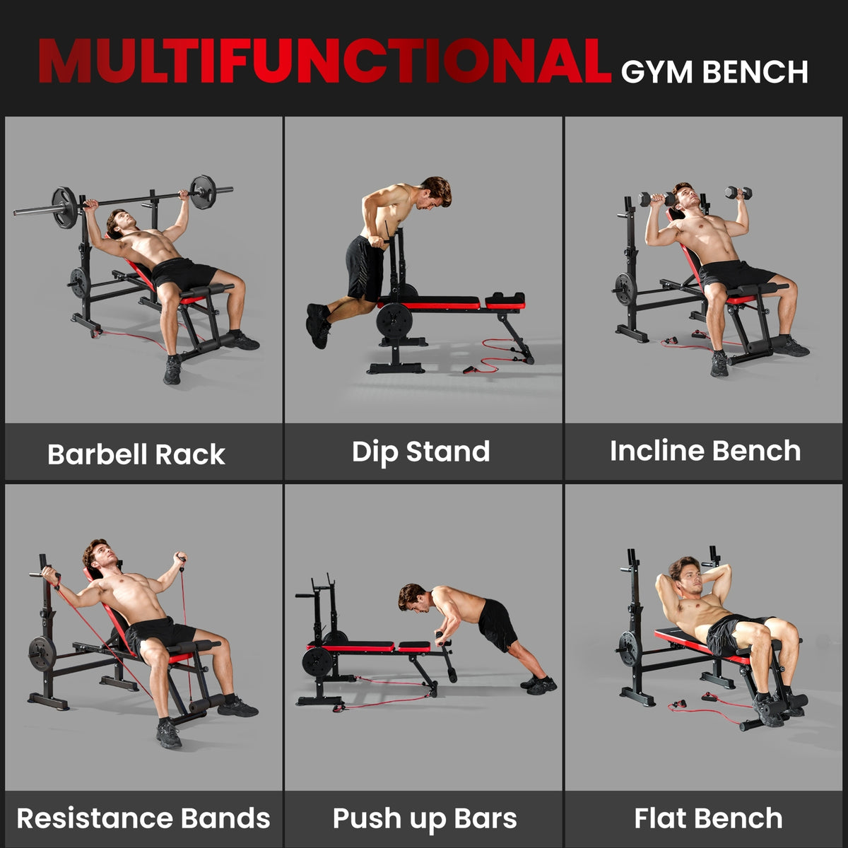 Banco de musculación regulable con soporte para press de banca
