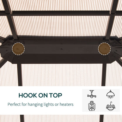 3x3.6m Hardtop Gazebo Polycarbonate - Brown