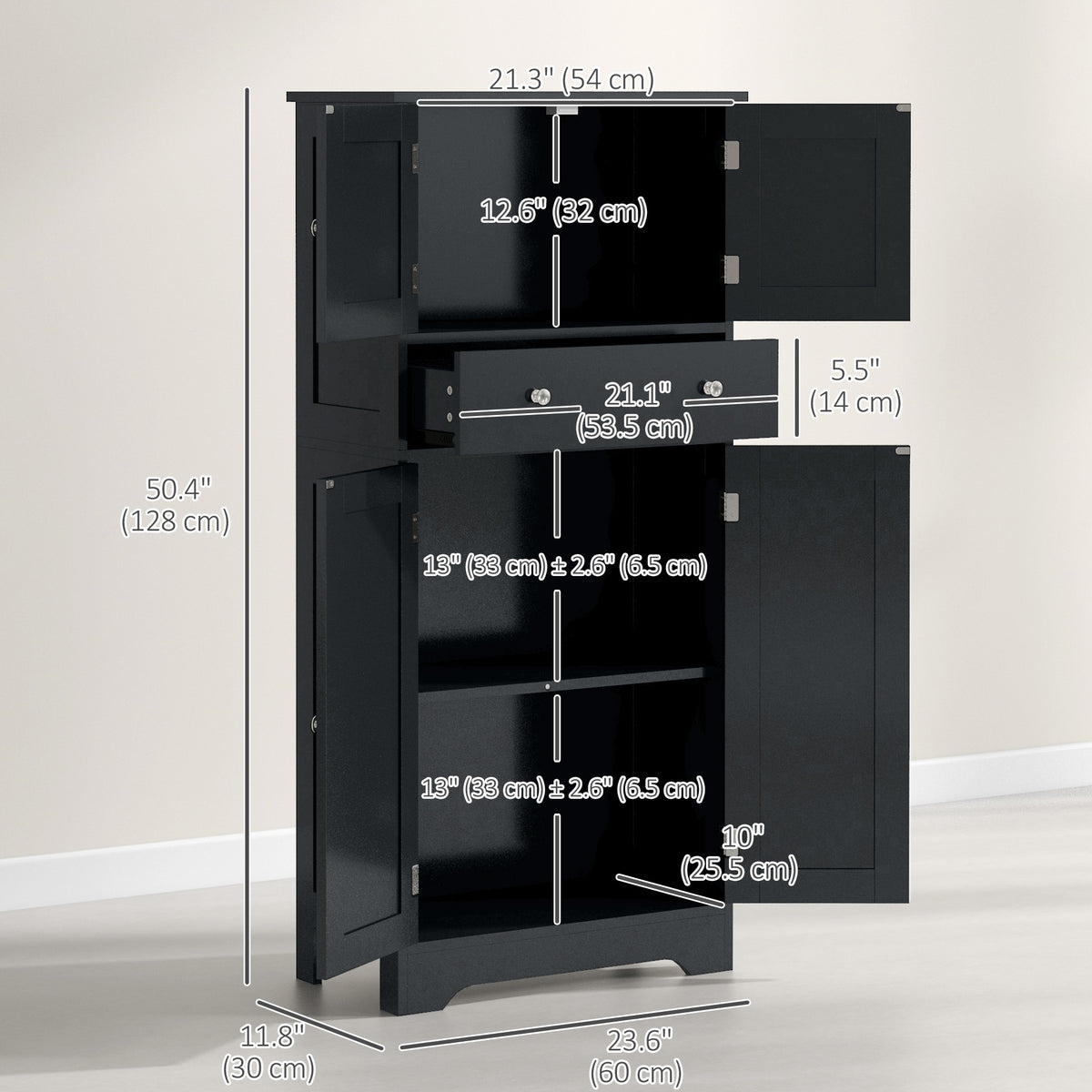 Modern kitchen storage cabinet with doors and drawer