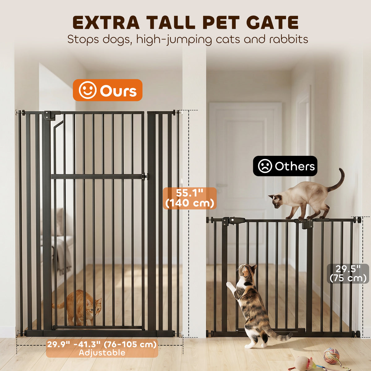 Extra Tall Pet Gate 55 inch Adjustable Pressure Mount