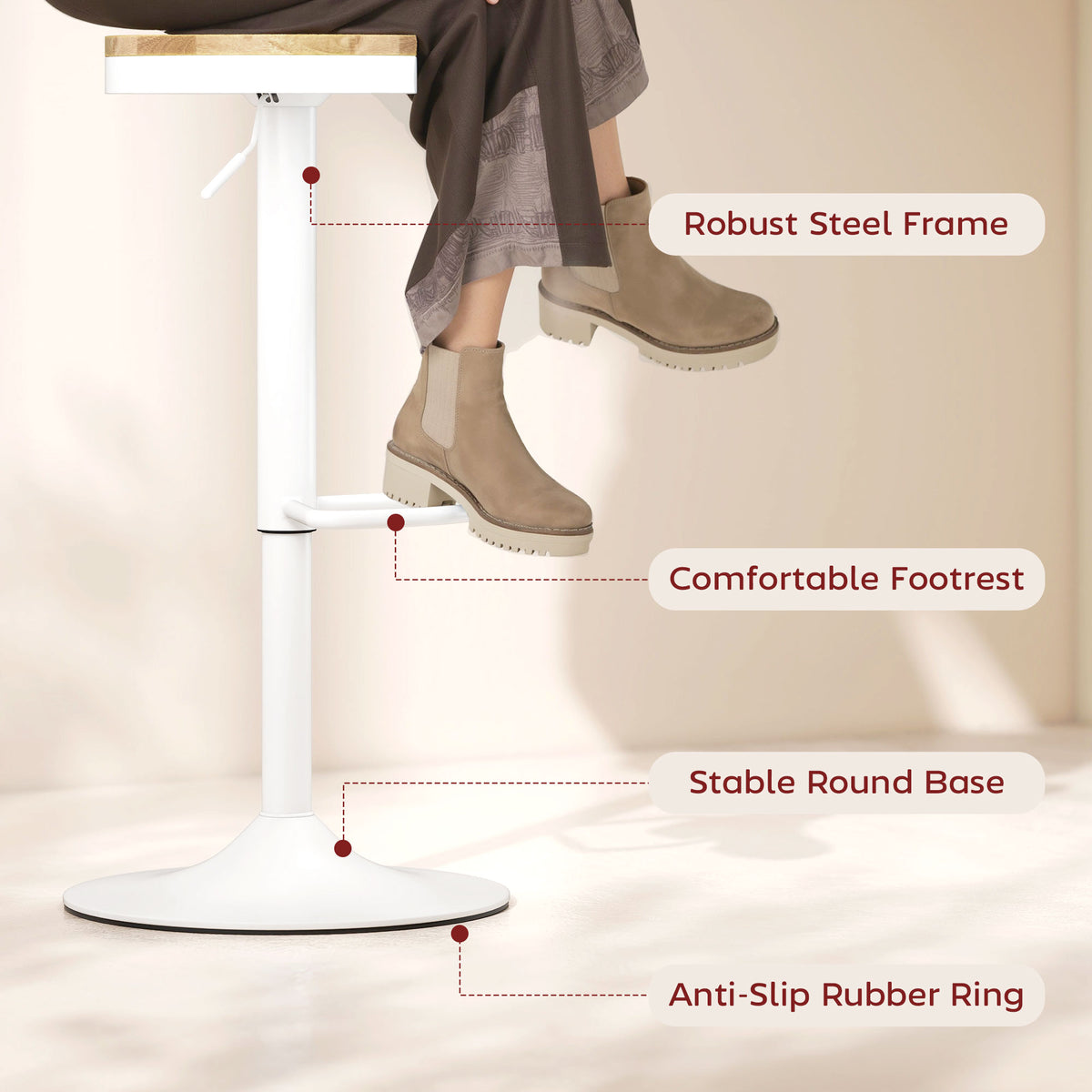 Adjustable Swivel Bar Stools Wood Set of 2
