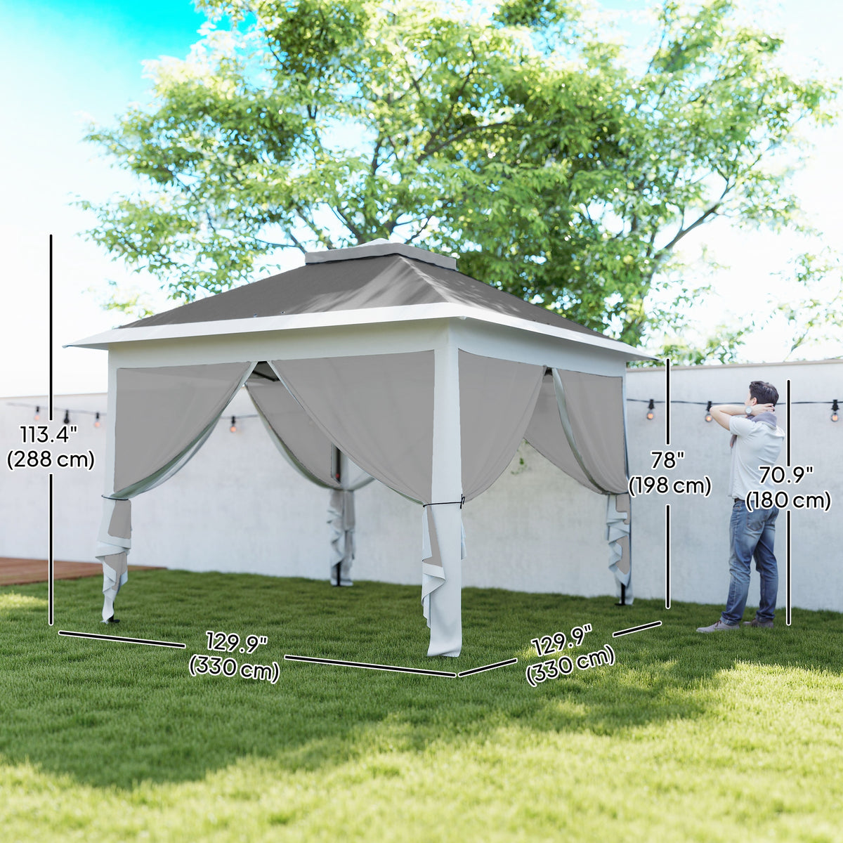 Double Roof Pop-Up Gazebo with Mesh Sidewalls 11 ft x 11 ft