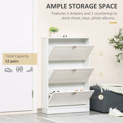 Narrow shoe cabinet with 3 flip drawers