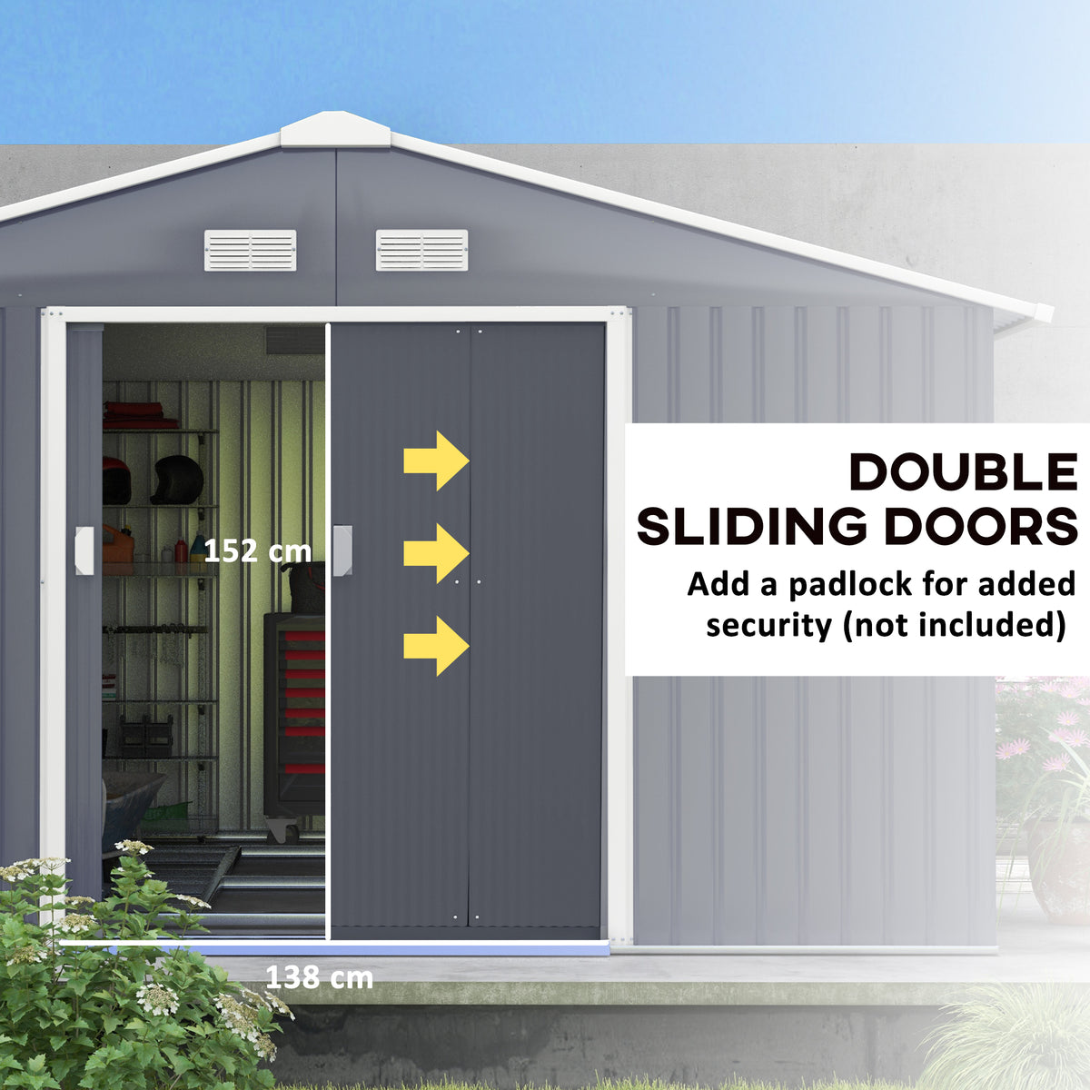 Galvanized Steel Garden Shed with Double Sliding Door