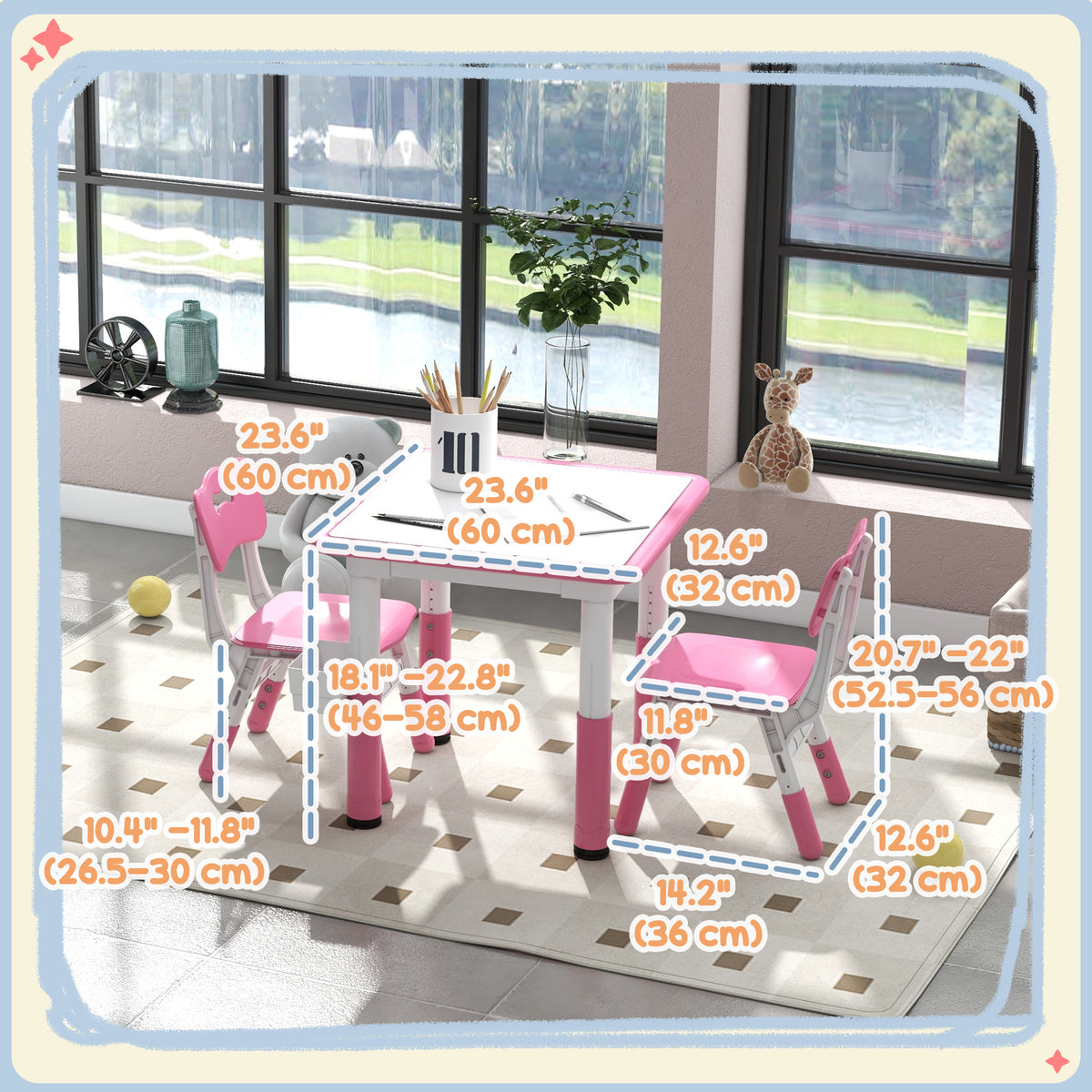 Kids Table and Chairs Set Adjustable — Set of 3