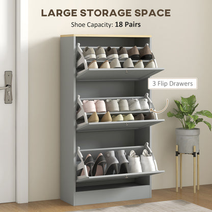 Shoe Cabinet 3 Flip Drawers Adjustable Shelves, 12-18 Pairs