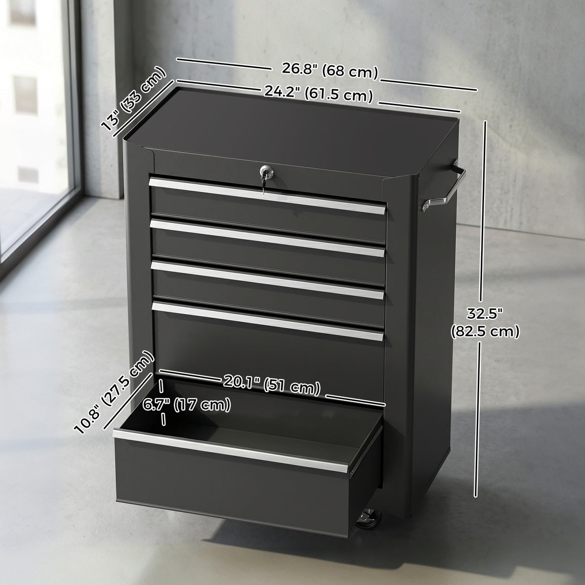 5-Drawer Rolling Lockable Steel Tool Chest
