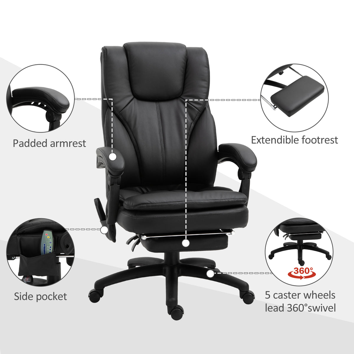 Silla de oficina de masaje reclinable con reposapiés