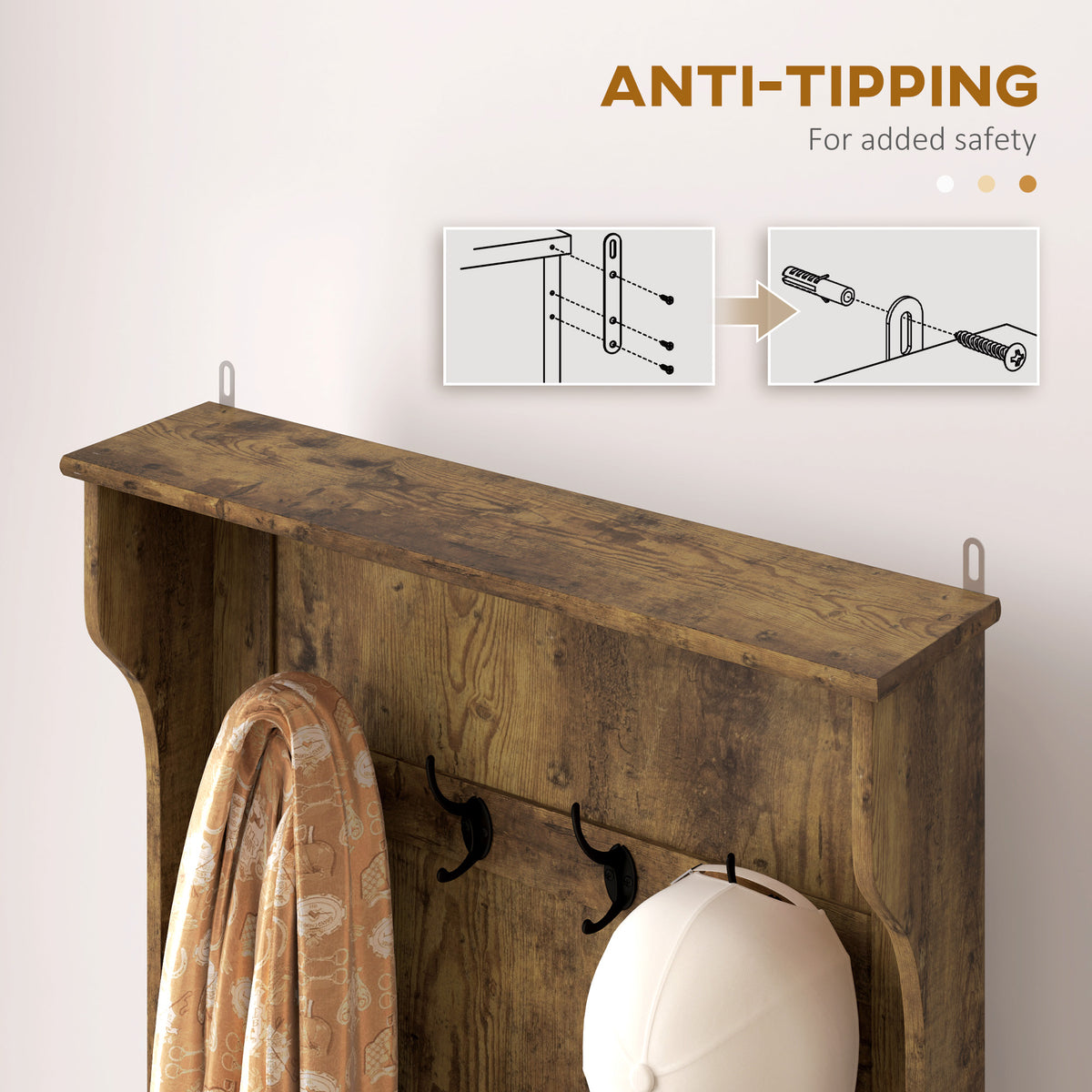 Hall Tree 4-in-1 with Storage Bench Rustic