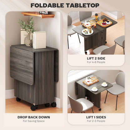 Mesa de comedor plegable y abatible con almacenamiento y ruedas