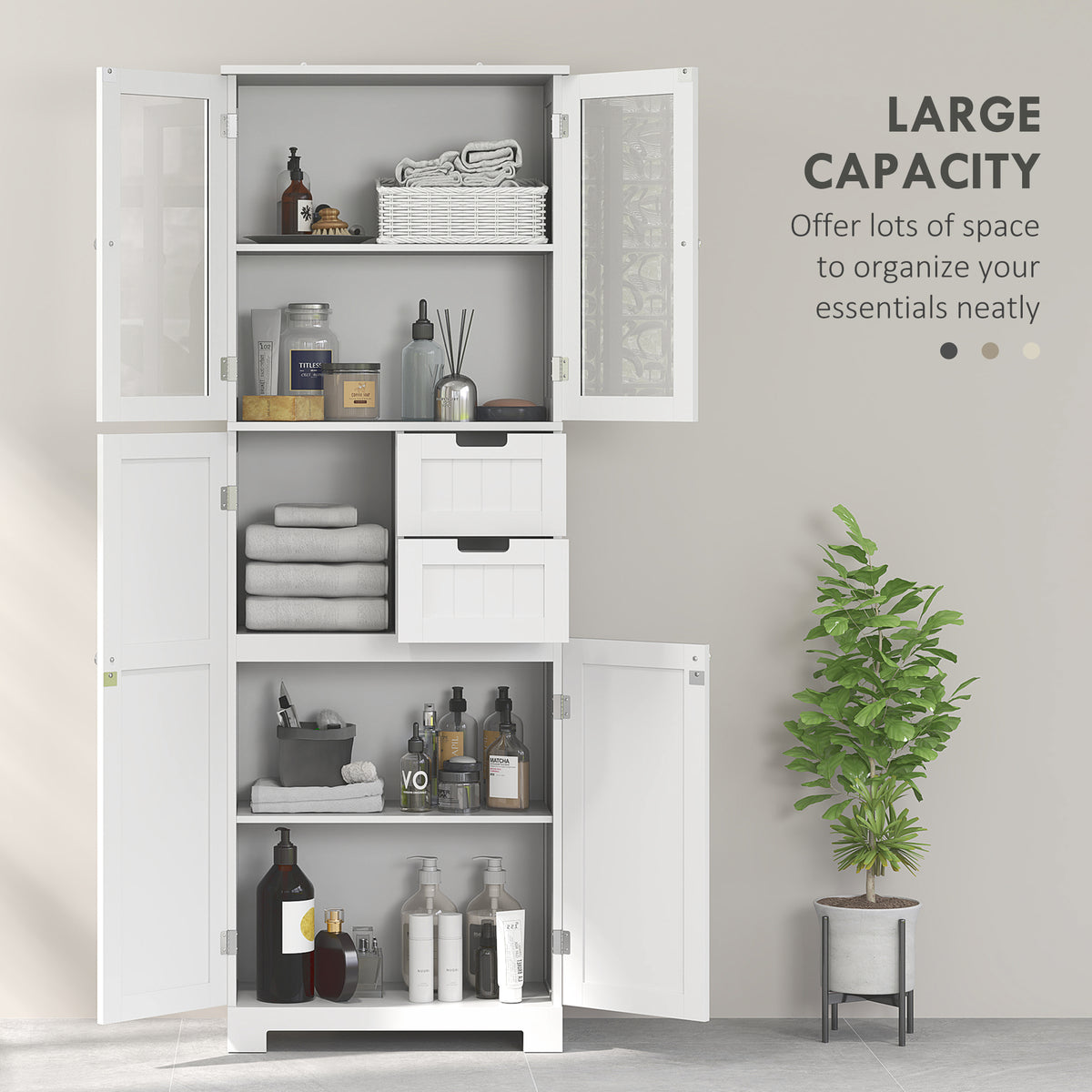 Tall freestanding bathroom storage cabinet adjustable shelves