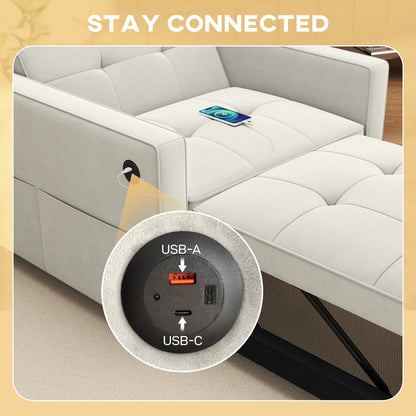 Convertible Velvet Chair Bed with USB Charging
