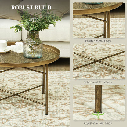 Round Coffee Table Hammered Tray Top Metal Frame