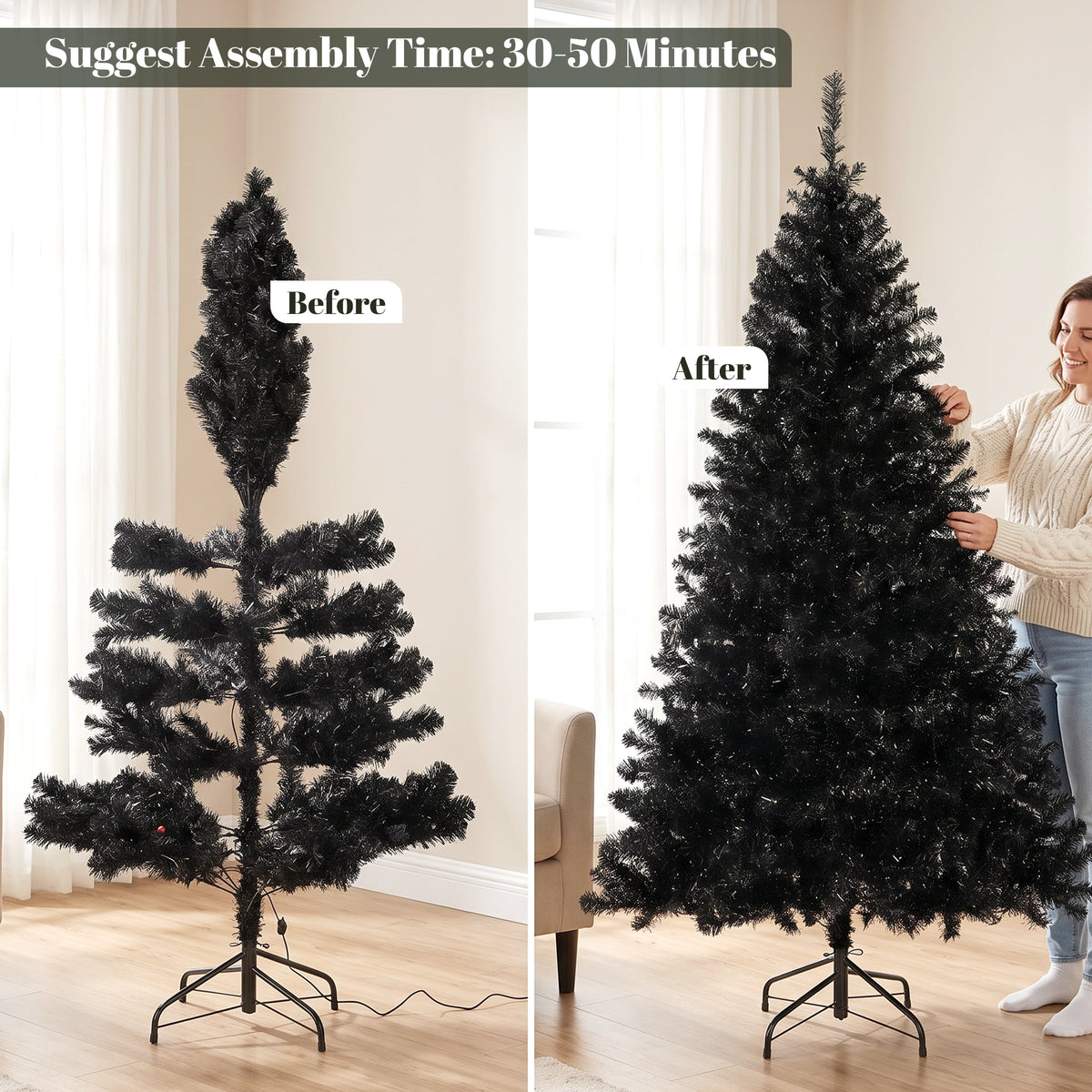 6ft Pre-lit Black Christmas Tree — Purple LED Lights