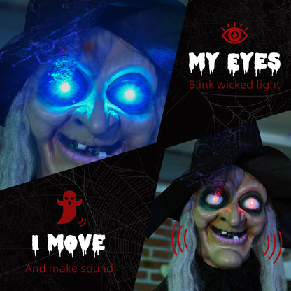 Life-Size Witch 6 ft Light-Up Eyes Halloween Prop — Black