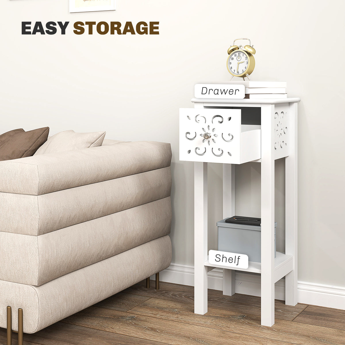 Nightstands with drawer and open shelf set of 2