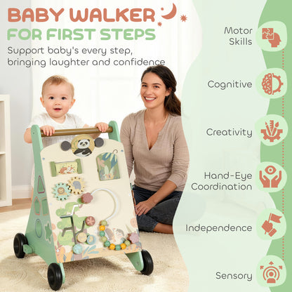 Wooden baby walker with activity centre