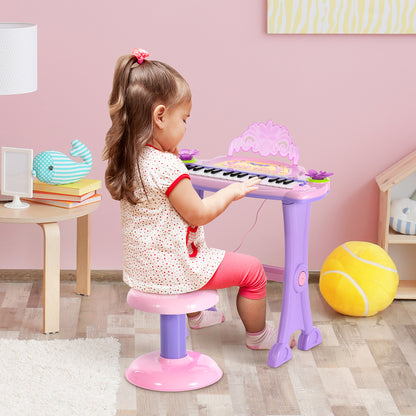 Piano electrónico para niños con diseño de mariposa y taburete